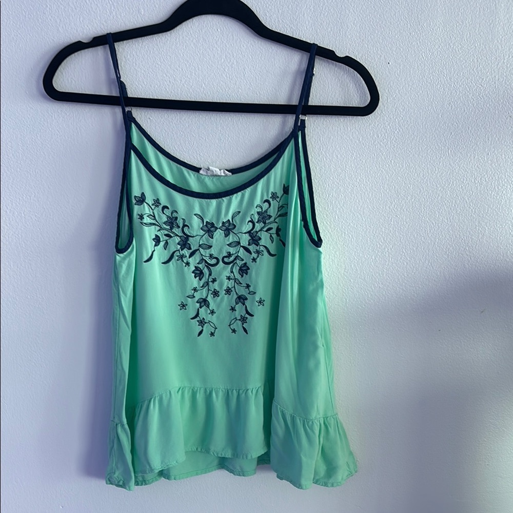 Floral Embroidered Mint Green Top